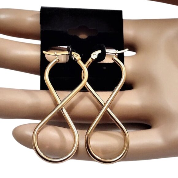 1 3/4 Inch 47mm Twisted Hoop Pierced Post Earrings Gold Tone - Picture 2 of 5